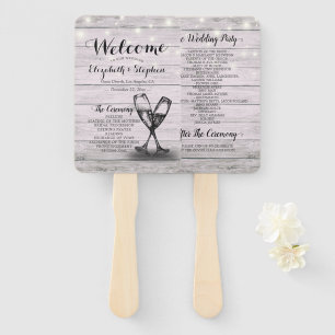 Wedding Programs Champagne Glass Rustic Wood Light Hand Fan