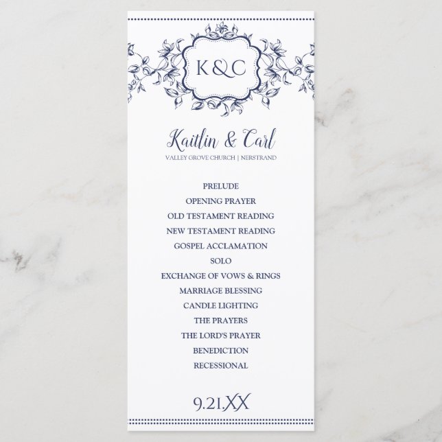 Wedding Programs - Elegant Navy Blue Vines (Front)