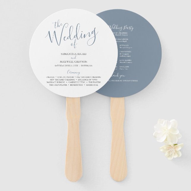 Wedding Programs Unique Minimalist Script Hand Fan (Front and Back)