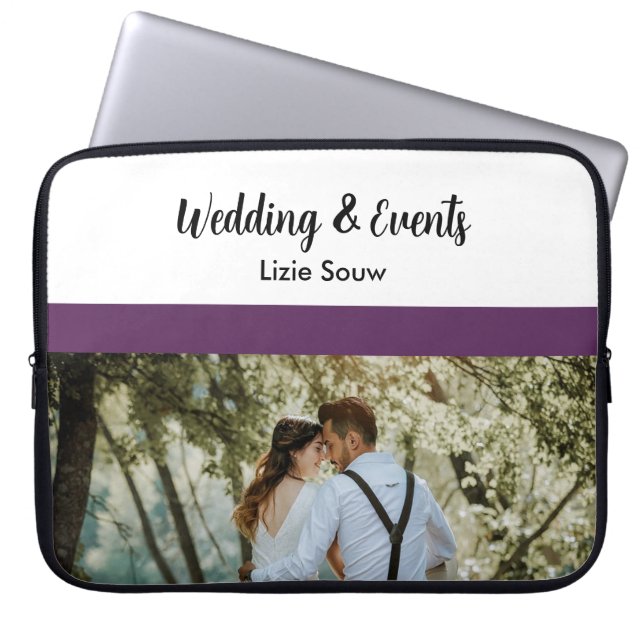 Wedding purple and white laptop sleeve (Front)