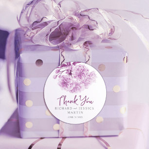 Wedding purple blossom floral watercolor art  classic round sticker
