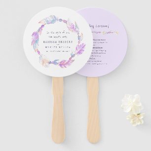 Wedding purple boho feather art program fans