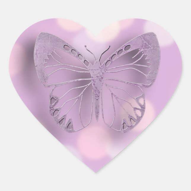 Wedding Purple Butterflies Heart Sticker (Front)
