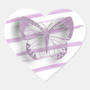 Wedding Purple Butterflies Heart Sticker