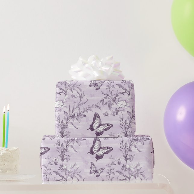 Wedding Purple Butterflies On Purple Background Wrapping Paper (Party Gifts)