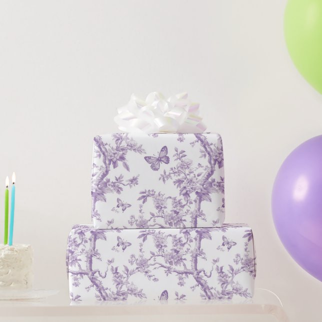 Wedding Purple Butterflies On Purple Background Wrapping Paper (Party Gifts)