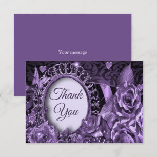 Wedding Purple Floral Frame Elegant Vintage Thank You Card