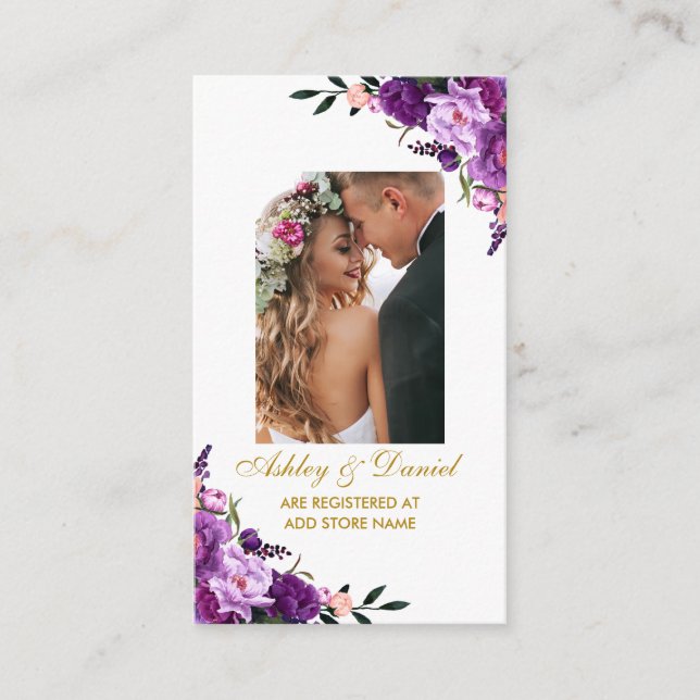 Wedding Purple Floral Photo Registry Insert Card (Front)