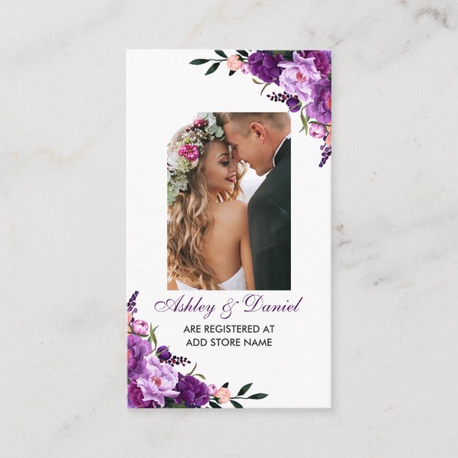 Wedding Purple Floral Photo Registry Insert Card G (Front)