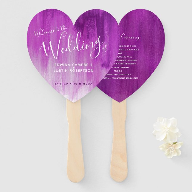 Wedding purple mauve modern art program fans (Front and Back)
