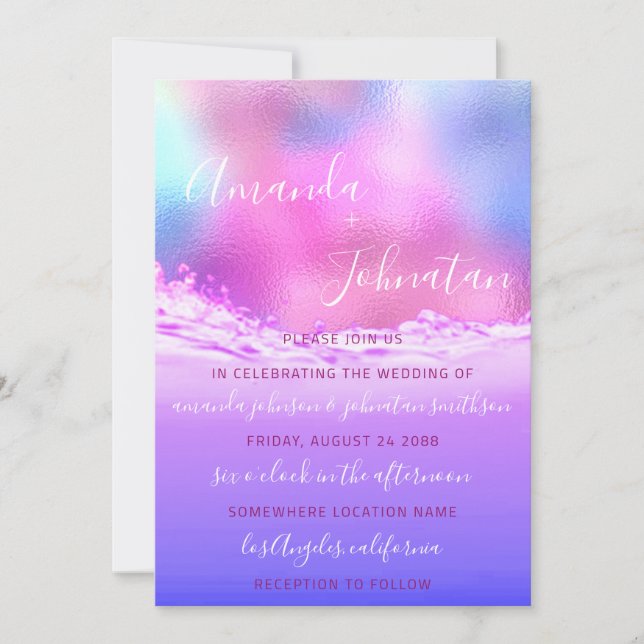 Wedding Purple Ocean Pink Spark Bubbles Ocean Invitation (Front)