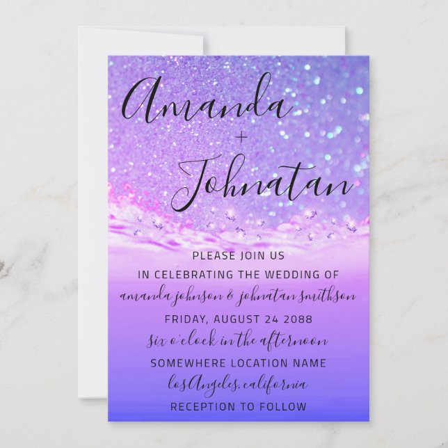 Wedding Purple Ocean Spark Waves Ocean Beach Invitation (Front)