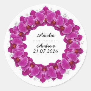 Wedding Purple Orchid Wreath Decor Classic Round Sticker