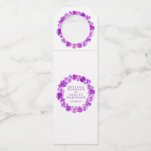 Wedding purple pansy watercolor custom  bottle tag
