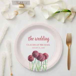 Wedding Purple Pink Alliums Flower Watercolor Squa Paper Plate