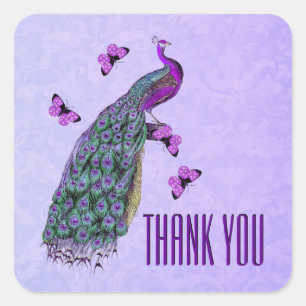 Wedding Purple Vintage Peacock THANK YOU V01C3E Square Sticker