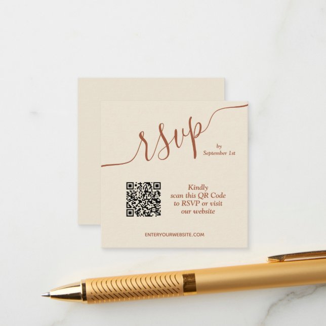 Wedding QR Code Beige Terracotta Enclosure Card (Front/Back In Situ)