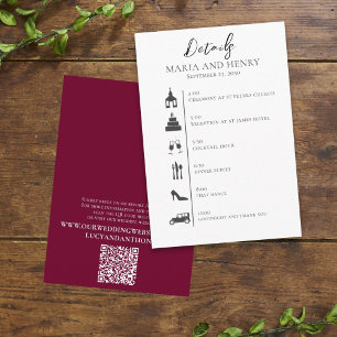 Wedding QR Code Elegant Burgundy Timeline Enclosure Card