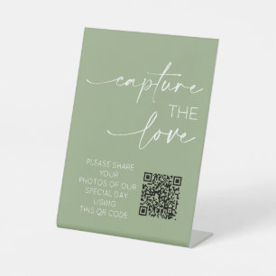 Wedding QR Code Photo App Upload Sage Green Pedestal Sign