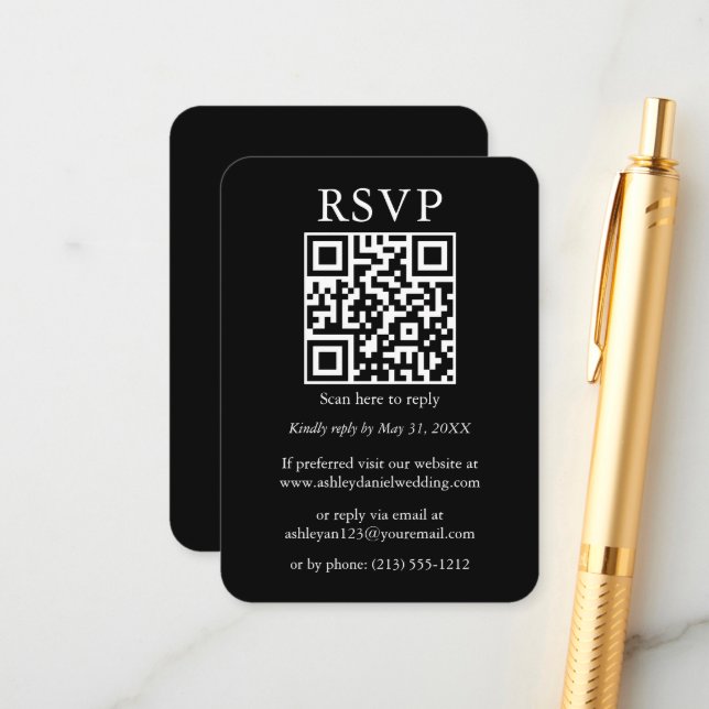 Wedding QR Minimalist Simple Black RSVP Enclosure Card (Front/Back In Situ)