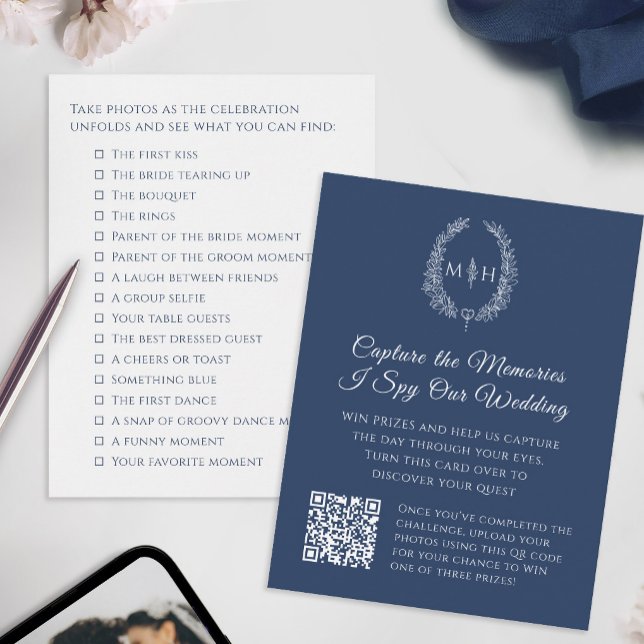 Wedding QR photo competition oval monogram Enclosure Card (Creator Uploaded)