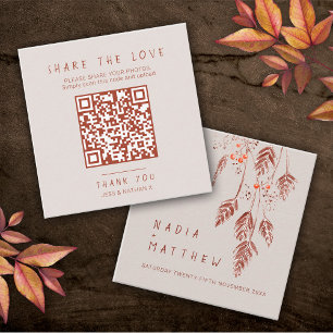 Wedding QR photo share grass berries brown orange Enclosure Card