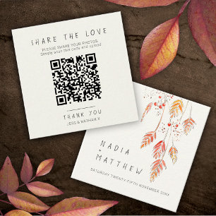 Wedding QR photo share grass berries orange cream Enclosure Card