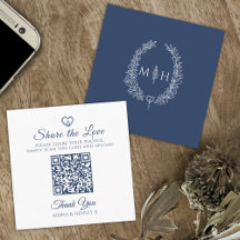 Wedding QR photo share heart oval leaves monogram