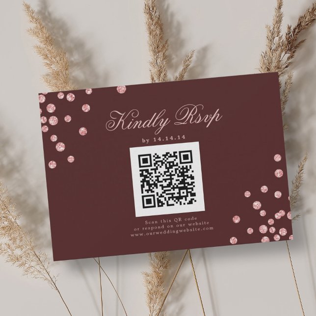 Wedding QR RSVP Rose Gold Confetti Burgundy Red (Wedding QR RSVP Rose Gold Confetti Burgundy Red)