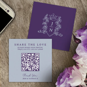 Wedding QR share love crown monogram silver grey Enclosure Card