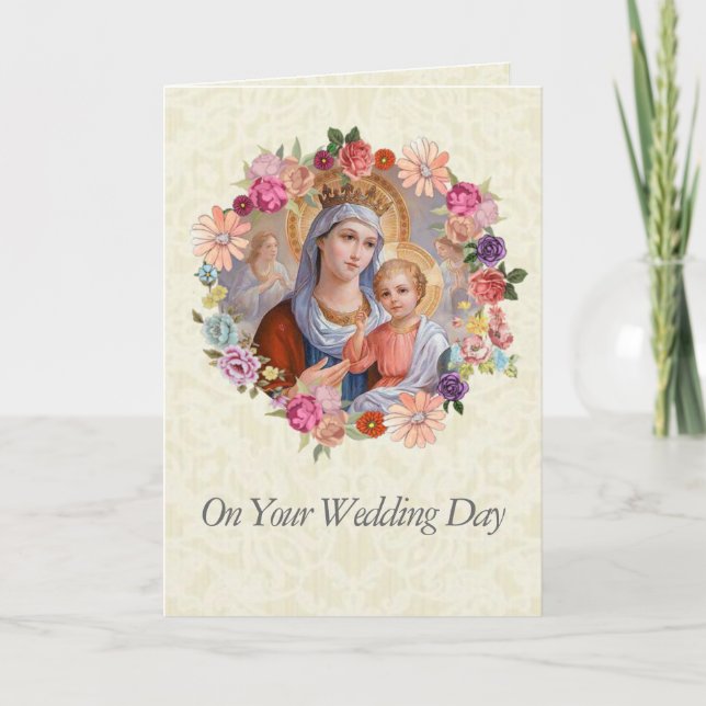 Wedding Queen Mary Flowers Jesus Angels Card (Front)