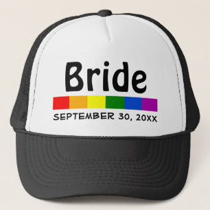 Wedding Rainbow Flag Banner Bride Trucker Hat