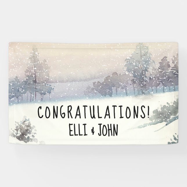 Wedding Reception Banner Winter Blue and White (Horizontal)