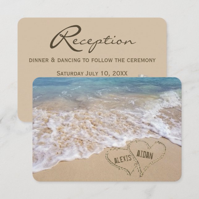 Wedding Reception Beach Hearts Invite (Front/Back)