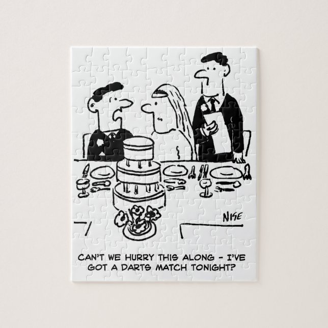 Wedding Reception Bridegroom has a Darts Match Jigsaw Puzzle (Vertical)
