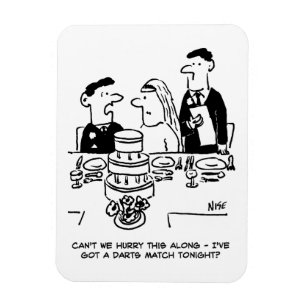 Wedding Reception Bridegroom has a Darts Match Magnet