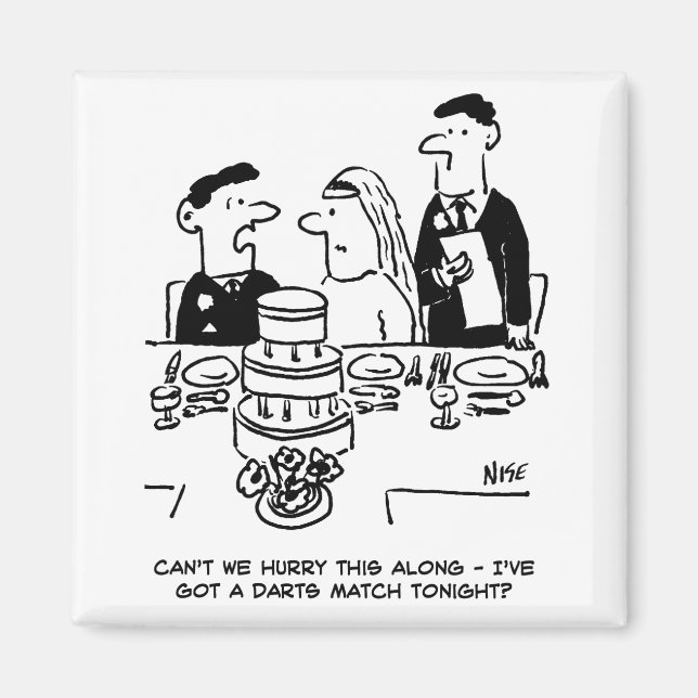 Wedding Reception Bridegroom has a Darts Match Magnet (Front)