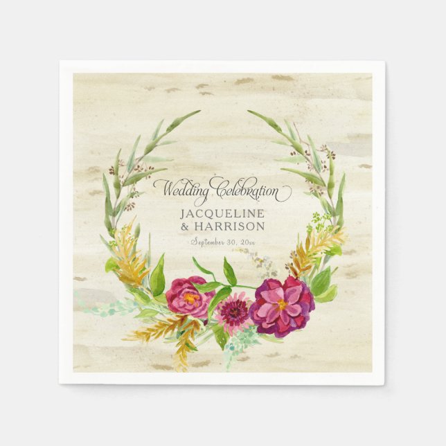 Wedding Reception Burgundy Wreath Rustic Country Napkin (Front)