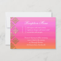 Wedding Reception Card Indian Damask Pink Orange