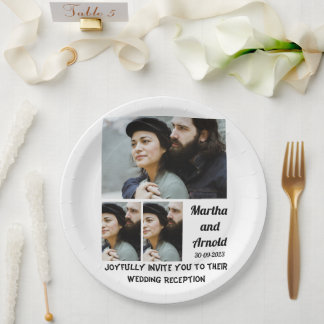 Wedding Reception custom 3 Photo Collage Paper Plate