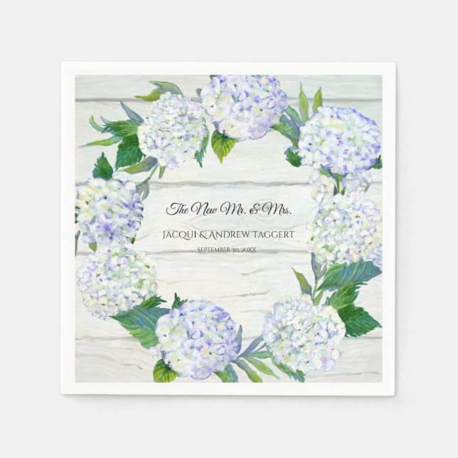 Wedding Reception Decor Wood w Lavender Hydrangea Napkin (Front)