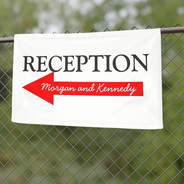 Wedding Reception Direction Arrow Point Left Banner (If your wedding reception is to the left, here's the banner just for you. Add your names!)