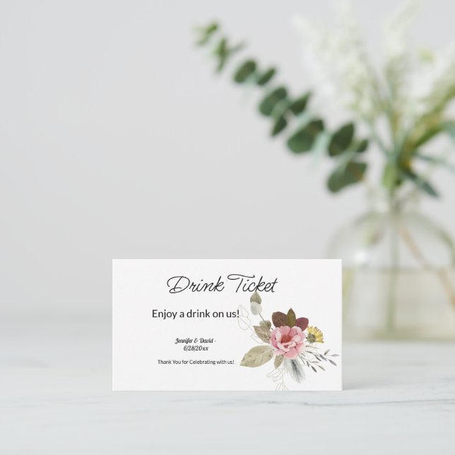 Wedding Reception Drink Ticket Enclosure Card (Standing Front)