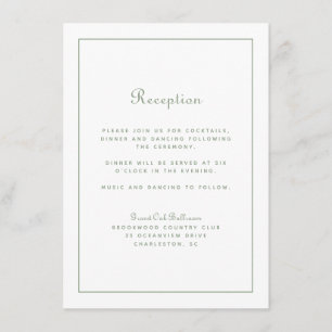 Wedding Reception Elegant Script Sage Green White Enclosure Card