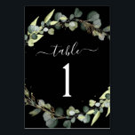 Wedding Reception Eucalyptus Greenery Succulent Table Number<br><div class="desc">Eucalyptus Greenery Succulent Botanical Watercolor Spring Wedding Table Number Card on black background - includes beautiful and elegant script typography with modern botanical leaves and greenery for the special Wedding day celebration.</div>