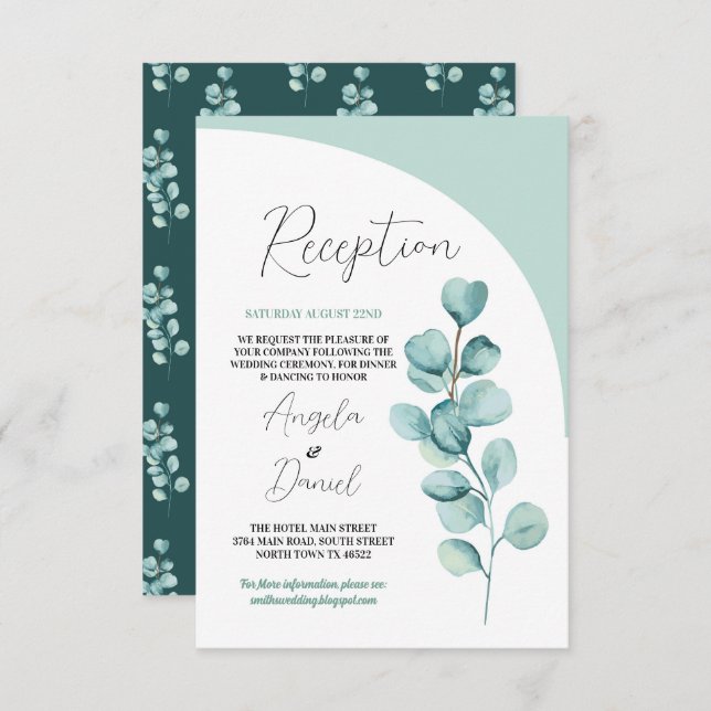 Wedding Reception Eucalyptus Leaves Mint Green Enclosure Card (Front/Back)