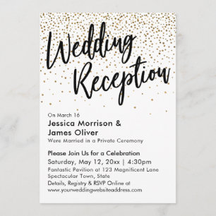 Wedding Reception, Faux Gold Glitter Confetti Invitation