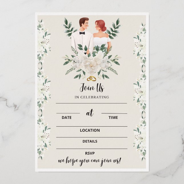 Wedding Reception Invitation, Floral Invites Cards (Front)