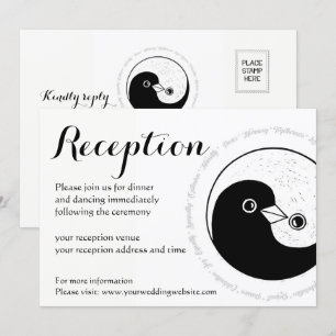 WEDDING RECEPTION INVITE. b/w YinYang doves Invitation