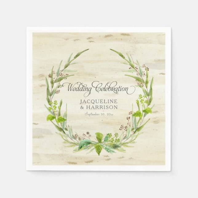 Wedding Reception Leaves Wreath Birch Bark Wood Napkin (Front)